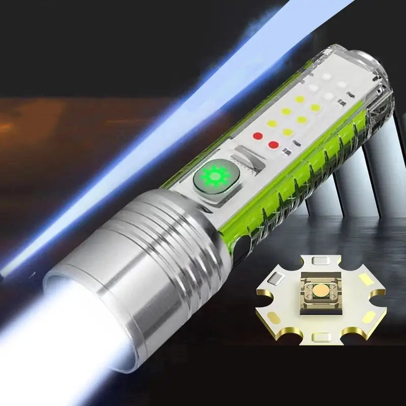 Super Bright LED Flashlight with White/Red/Blue/Purple Side Light Strong Magnets 30W LED Wick Lighting USB Rechargeable Lamp