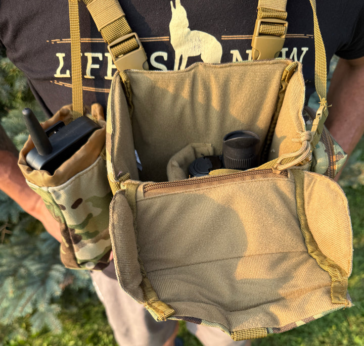 LIFE IS NOW OUTDOORS PREDATOR HUNTING BINOCULAR CHEST PACK-BINO HARNESS V 2.0 Multi Cam