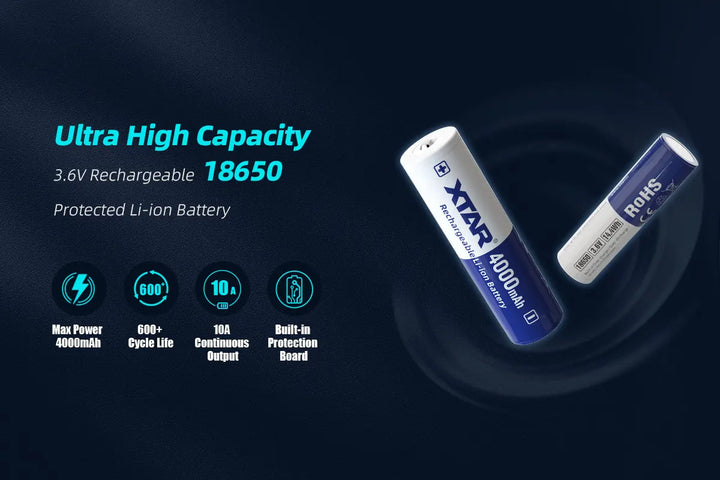 XTAR High Capacity 3.6V 18650 4000mAh 10A Protected Lithium ion Battery