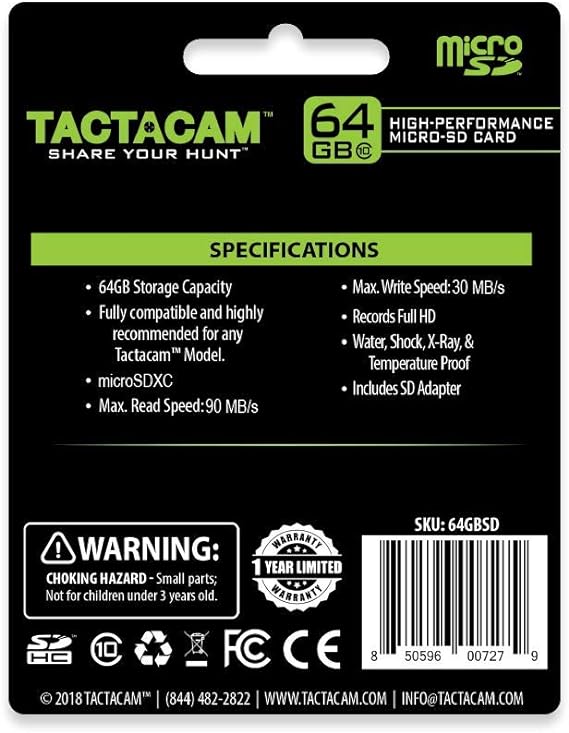 TACTACAM 64GB Ultra-Class 10 MicroSD Card with Adaptor