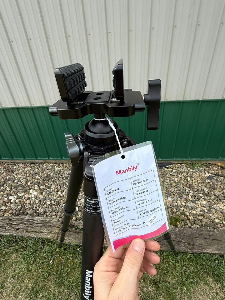 Manbilly Carbon Fiber 4 section Tripod with integrated ball head and Saddle Clamp
