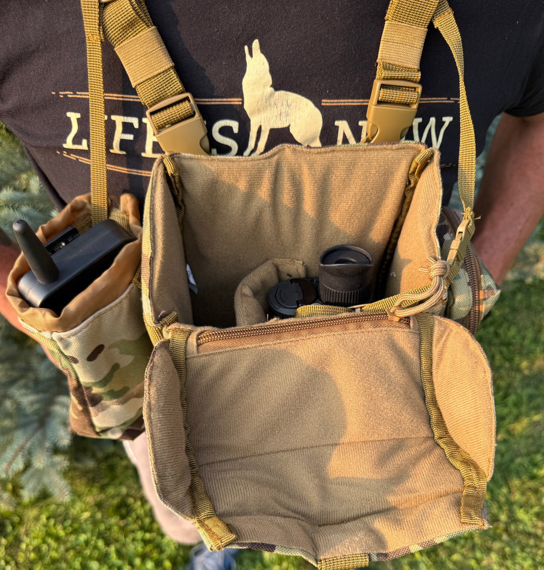 LIFE IS NOW OUTDOORS PREDATOR HUNTING BINOCULAR CHEST PACK-BINO HARNESS V 2.0 Multi Cam