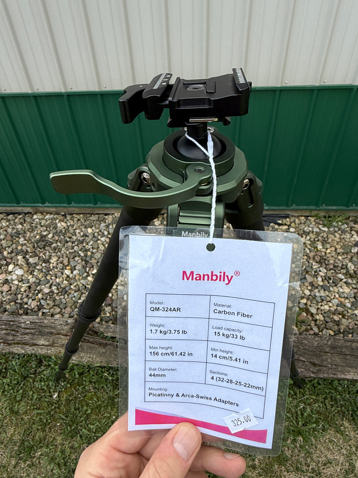 Manbilly 4 Section Carbon Fiber Tripod with integrated Ball head with side control lever