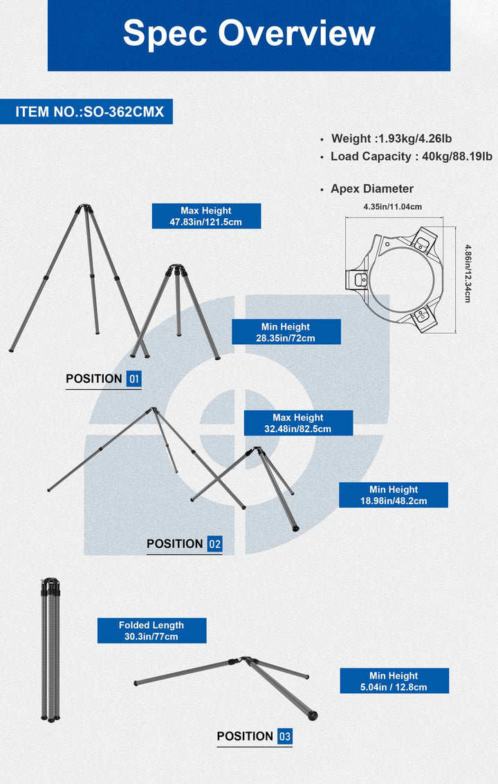 Leofoto SO-362CX Inverted Outdoors Series Carbon Fiber Tripod with 75mm Bowl + Platform - SO-362CX - Tripod Only