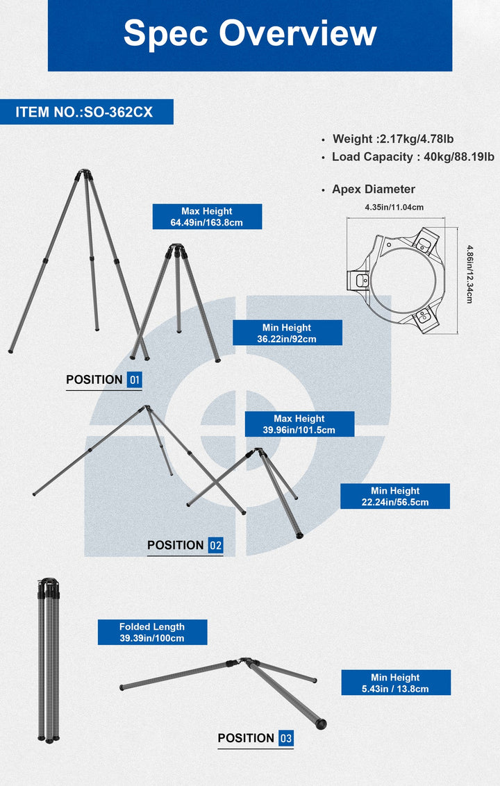 Leofoto SO-362CX Inverted Outdoors Series Carbon Fiber Tripod with 75mm Bowl + Platform - SO-362CX - Tripod Only