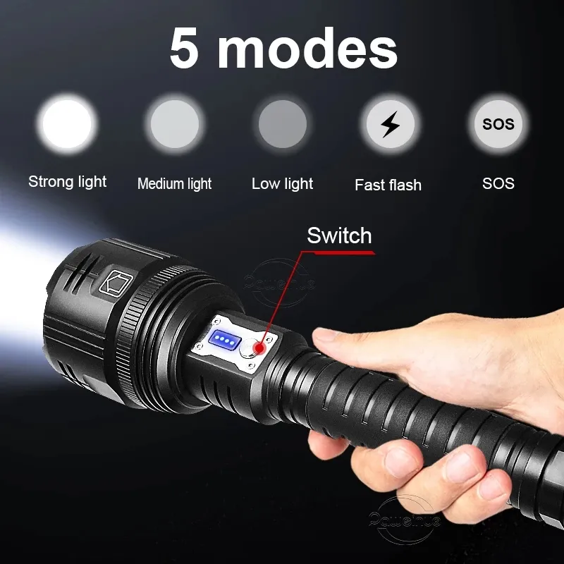 bright light rechargeable flashlight Powerful LED Rechargeable Flashlight XHP 360 with charging USB Port SUPER BRIGHT zoomable